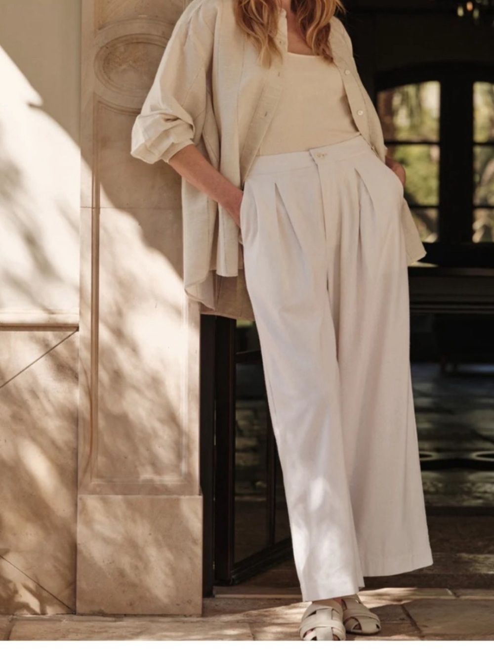 Jenni Kayne Raw Silk Relaxed Trouser In Ivory wide leg Size 8 NWT